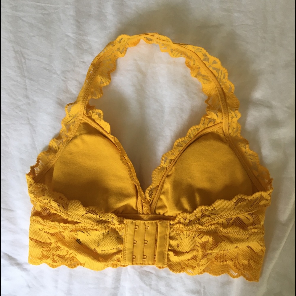 NWT Aerie yellow lace flower halter bralette - Picture 2 of 5